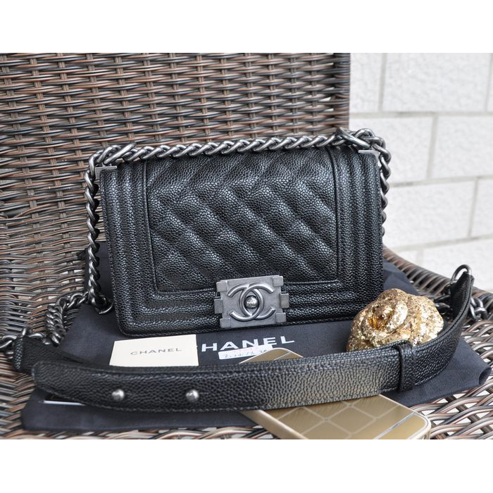 Boy Chanel Small Flap Shoulder Bag Caviar leather A67083 Black