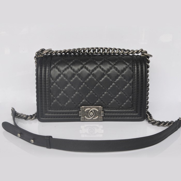 Boy Chanel Small Flap Shoulder Bag Sheepskin Leather A67086 Black