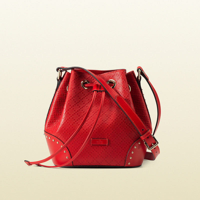 Bright diamante leather bucket bag