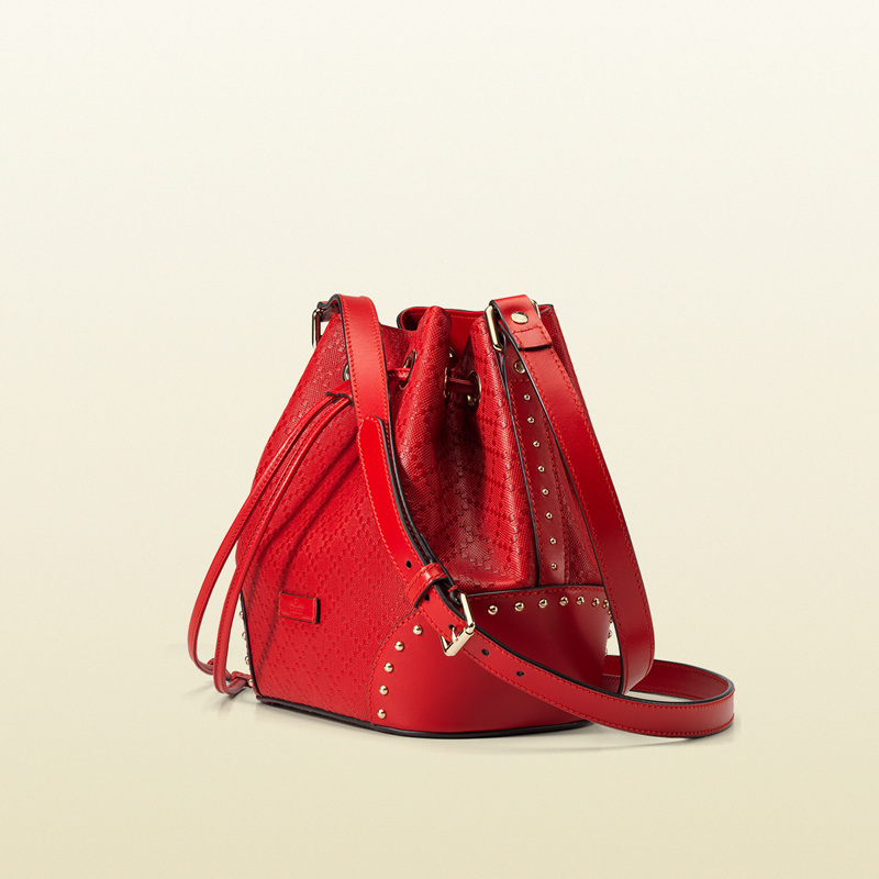 Bright diamante leather bucket bag