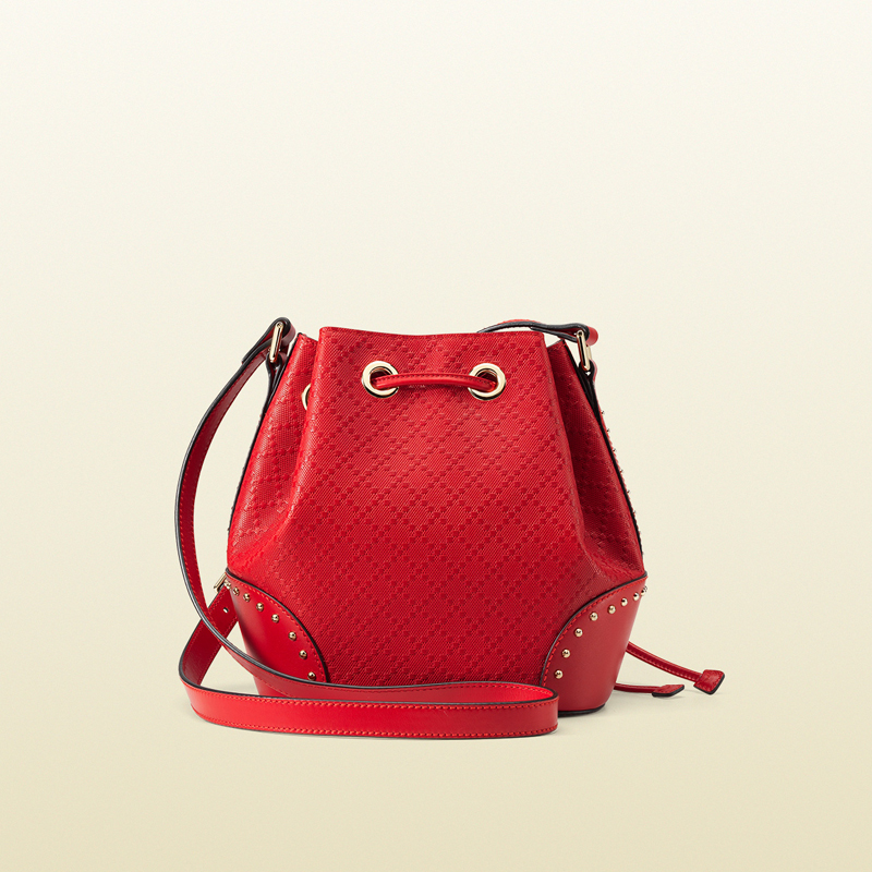 Bright diamante leather bucket bag