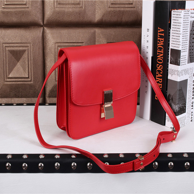 Celine Classic Box Small Flap Bag Lambskin Leather C3118 Red