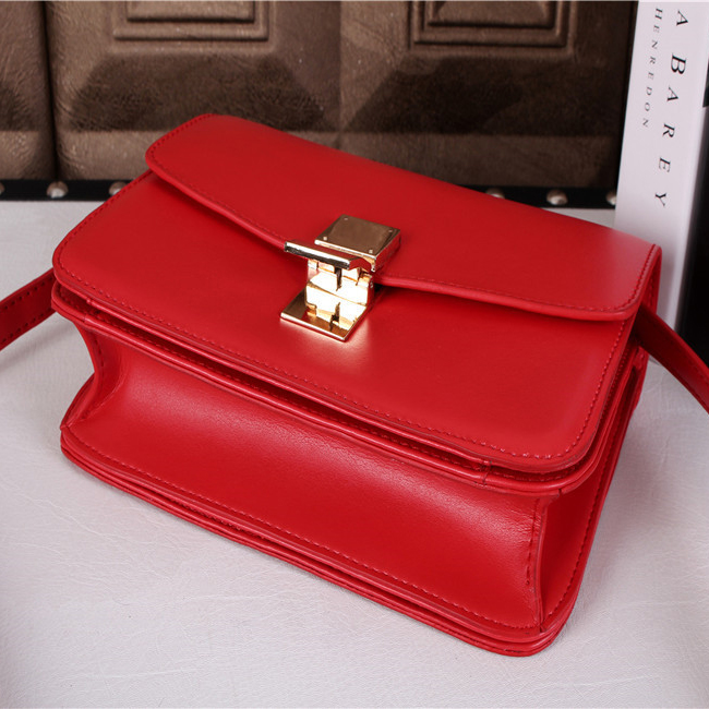 Celine Classic Box Small Flap Bag Lambskin Leather C3118 Red