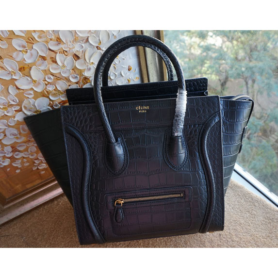 Celine Luggage Mini Tote Bags Croco Leather C3308 Black