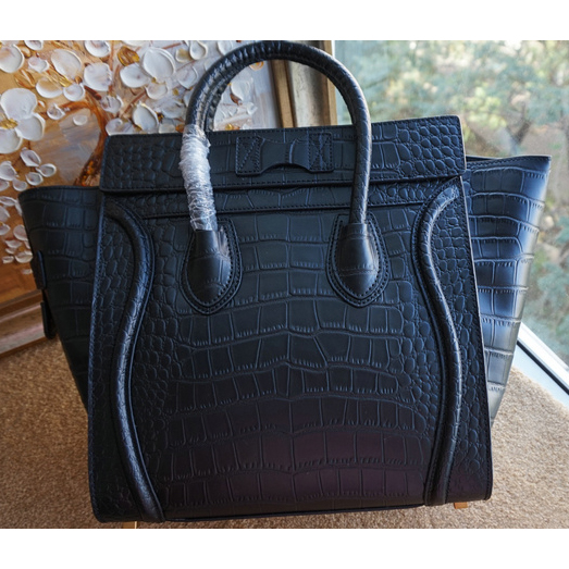 Celine Luggage Mini Tote Bags Croco Leather C3308 Black