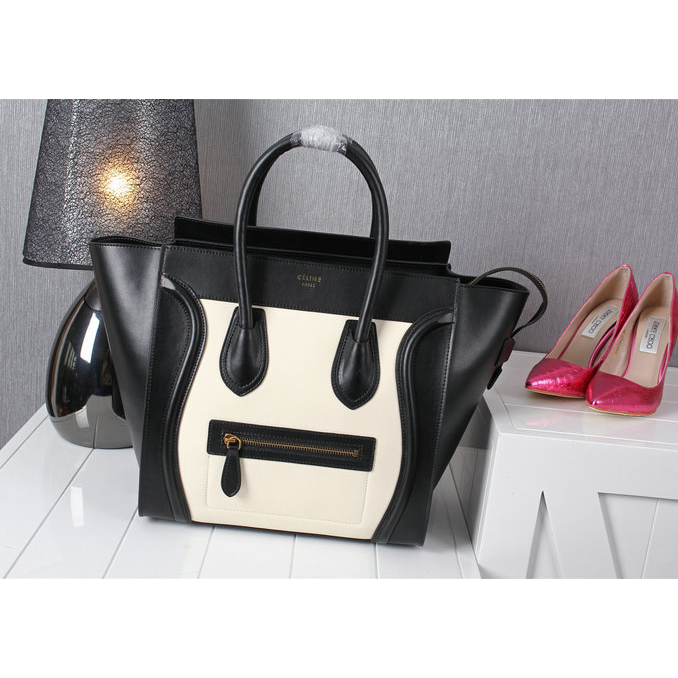 Celine Luggage Mini tote Bag Original Calfskin Leather C3308 Black&White