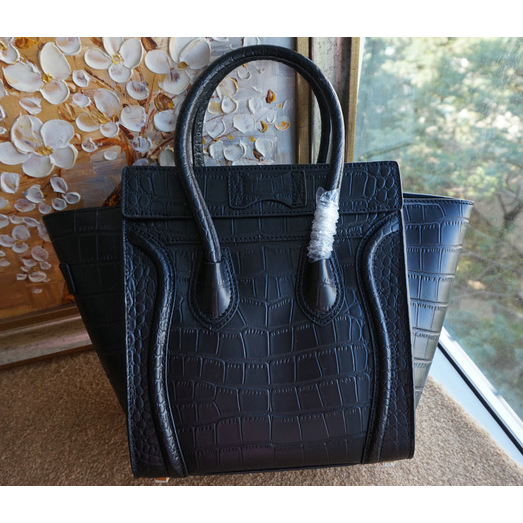 Celine Luggage Nano Tote Bags Croco Leather C3308 Black