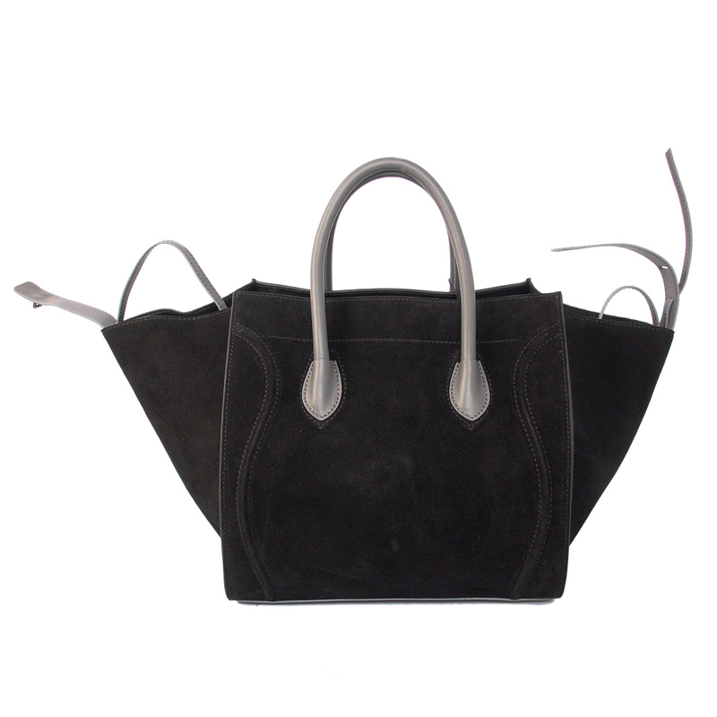 Celine Luggage Phantom Bags Suede Leather 3341 in Black with Gray