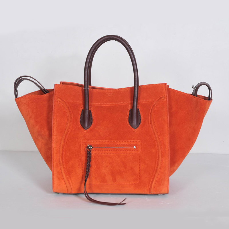 Celine Luggage Phantom Bags Suede Leather 3341 in Orange