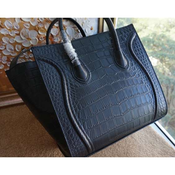 Celine Luggage Phantom Tote Bag Croco Leather 3341 Black