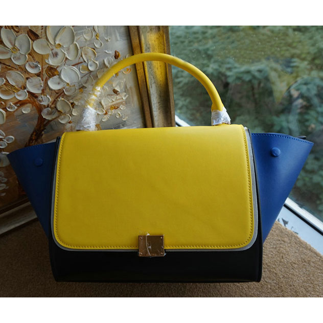 Celine Trapeze Bag Ferrari Leather C6608 Black&Yellow&Blue