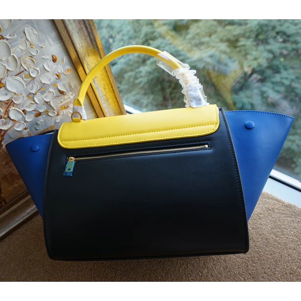 Celine Trapeze Bag Ferrari Leather C6608 Black&Yellow&Blue