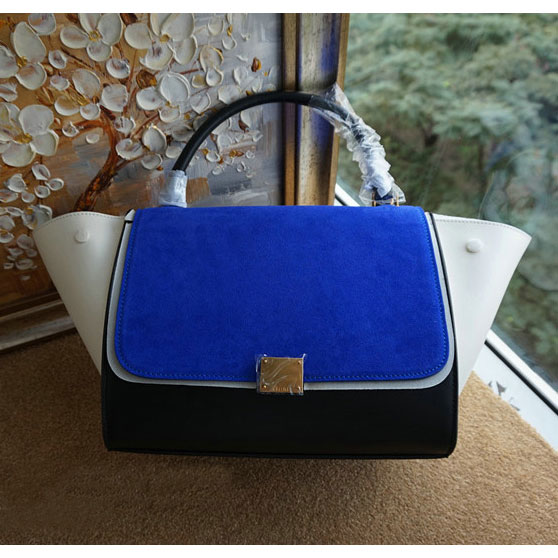 Celine Trapeze Bag Suede Leather C6608 Blue&Black&White