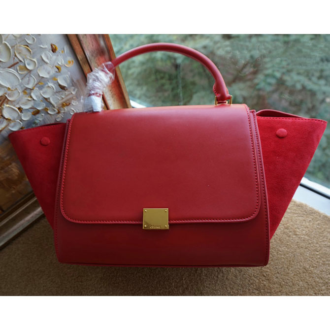 Celine Trapeze Bag Suede Leather C6608 Red