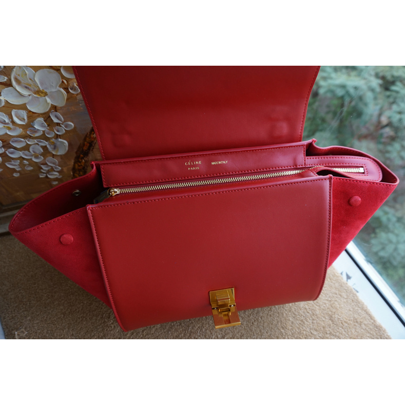 Celine Trapeze Bag Suede Leather C6608 Red