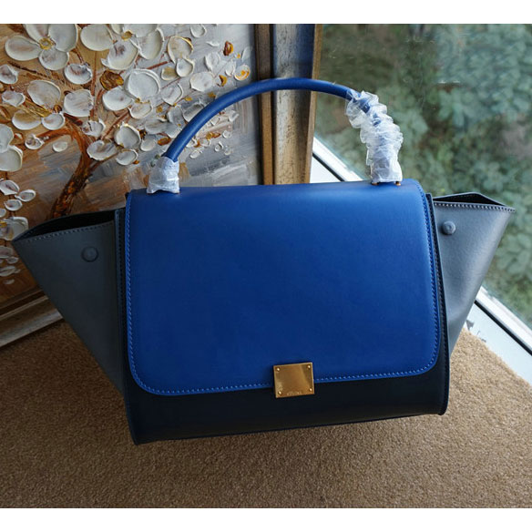 Celine Trapeze Tote Bag Ferrari Leather C6608 Blue&Gray