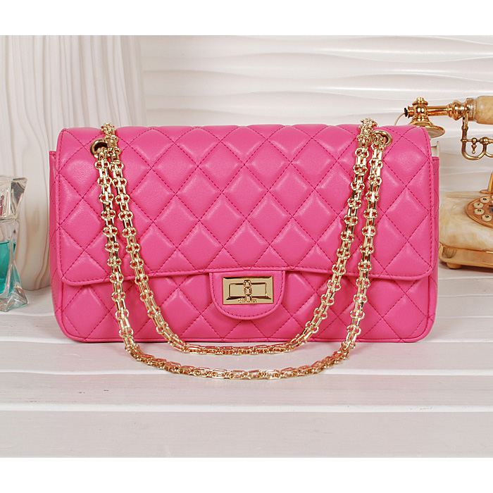 Chanel 1113 Classic Flap Bag Rose Sheepskin Gold