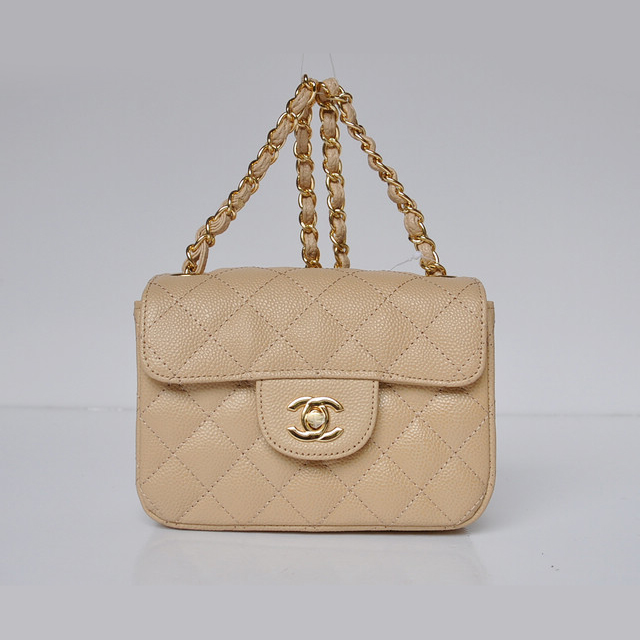 Chanel 1115 mini Classic Flap Bag Caviar Leather Apricot in Gold