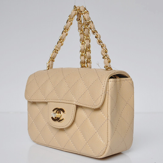 Chanel 1115 mini Classic Flap Bag Caviar Leather Apricot in Gold