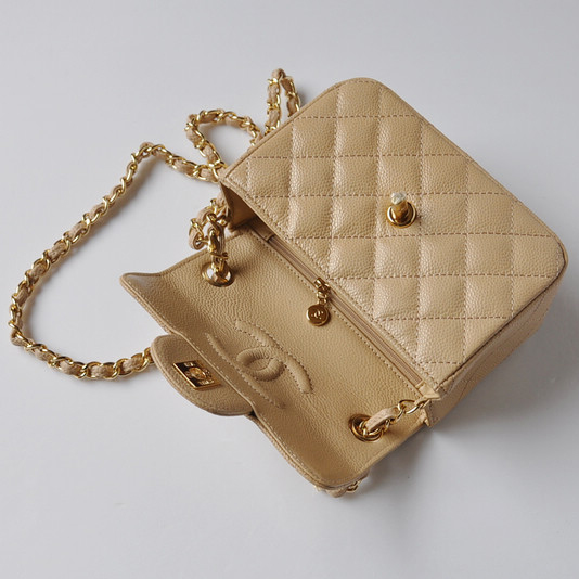 Chanel 1115 mini Classic Flap Bag Caviar Leather Apricot in Gold