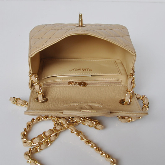 Chanel 1115 mini Classic Flap Bag Caviar Leather Apricot in Gold