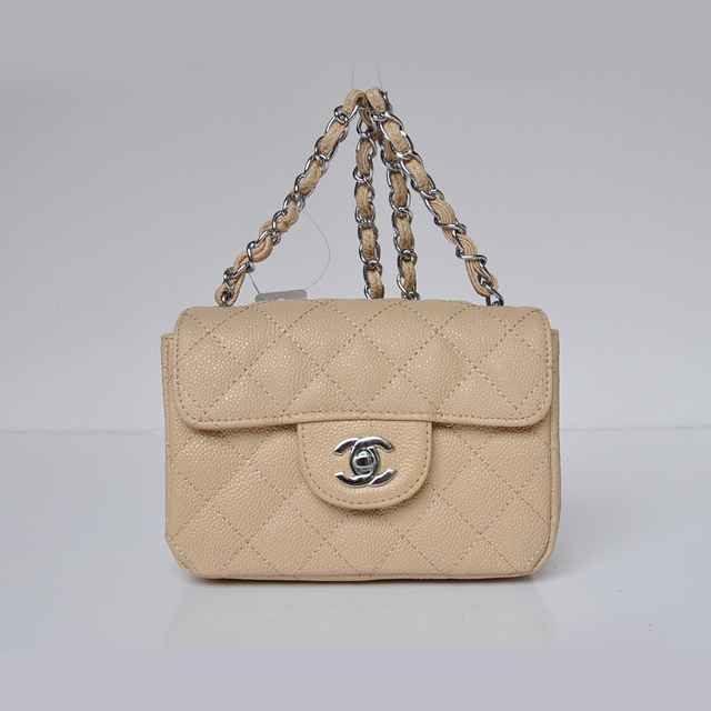 Chanel 1115 mini Classic Flap Bag Caviar Leather Apricot in Silver