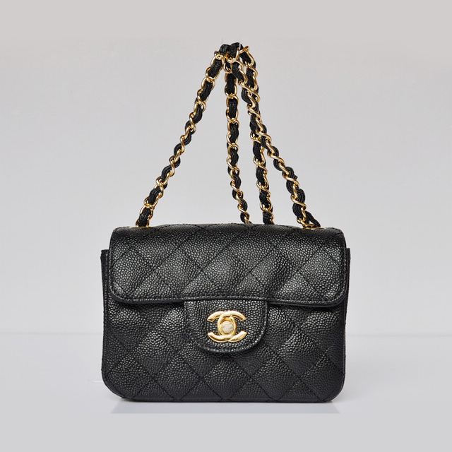 Chanel 1115 mini Classic Flap Bag Caviar Leather Black in Gold