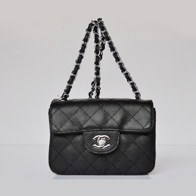 Chanel 1115 mini Classic Flap Bag Caviar Leather Black in Silver