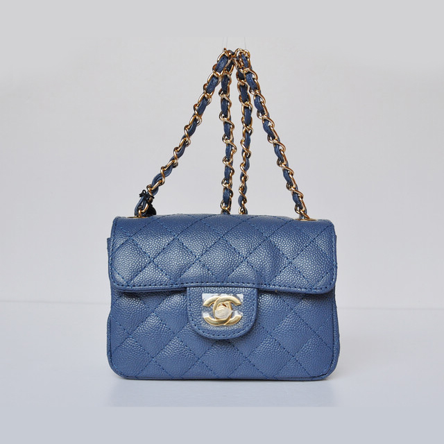 Chanel 1115 mini Classic Flap Bag Caviar Leather Blue in Gold