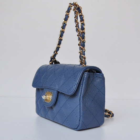 Chanel 1115 mini Classic Flap Bag Caviar Leather Blue in Gold