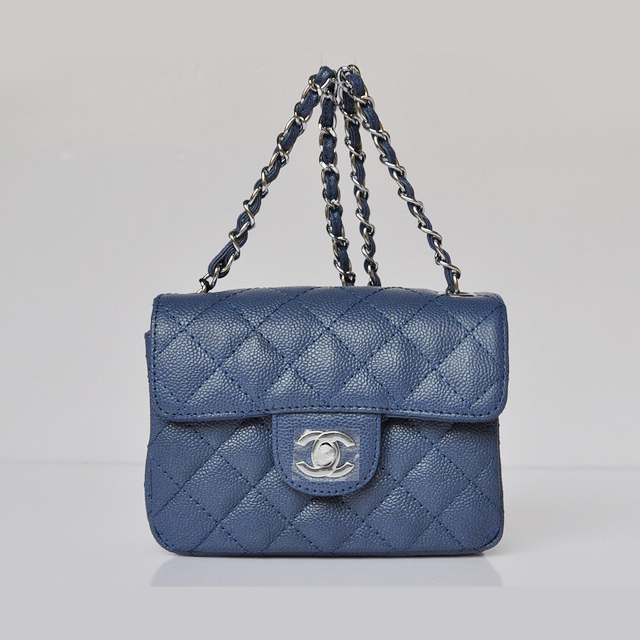 Chanel 1115 mini Classic Flap Bag Caviar Leather Blue in Silver