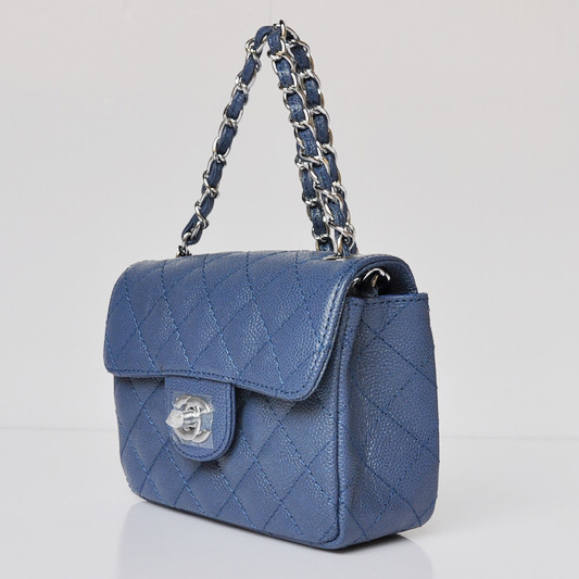 Chanel 1115 mini Classic Flap Bag Caviar Leather Blue in Silver