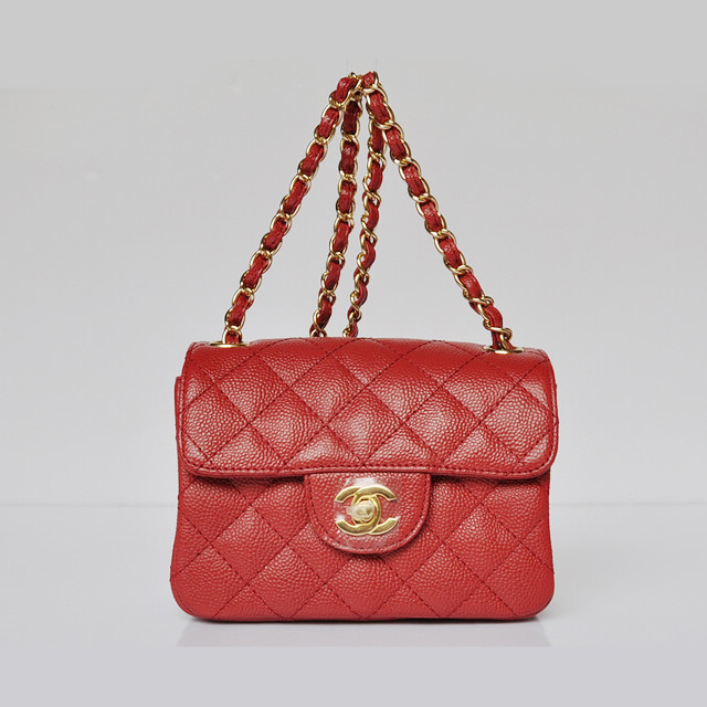 Chanel 1115 mini Classic Flap Bag Caviar Leather Red in Gold