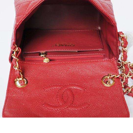 Chanel 1115 mini Classic Flap Bag Caviar Leather Red in Gold