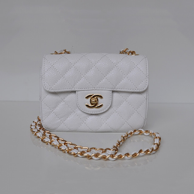 Chanel 1115 mini Classic Flap Bag Caviar Leather white in Gold