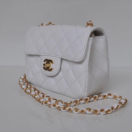 Chanel 1115 mini Classic Flap Bag Caviar Leather white in Gold