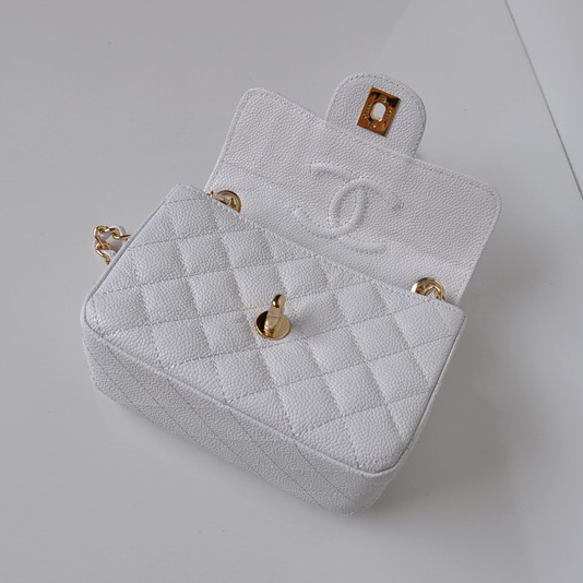 Chanel 1115 mini Classic Flap Bag Caviar Leather white in Gold