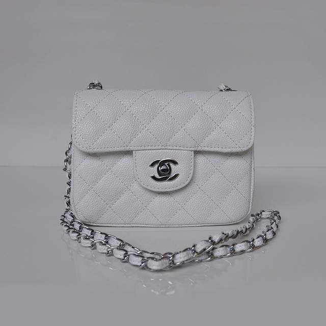 Chanel 1115 mini Classic Flap Bag Caviar Leather white in Silver