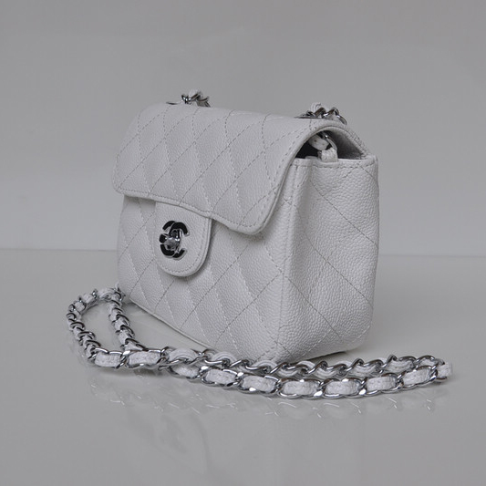 Chanel 1115 mini Classic Flap Bag Caviar Leather white in Silver