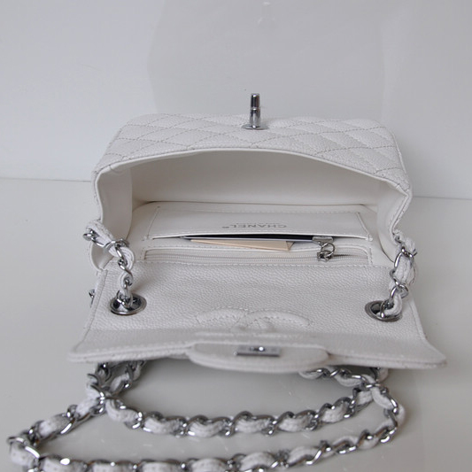 Chanel 1115 mini Classic Flap Bag Caviar Leather white in Silver