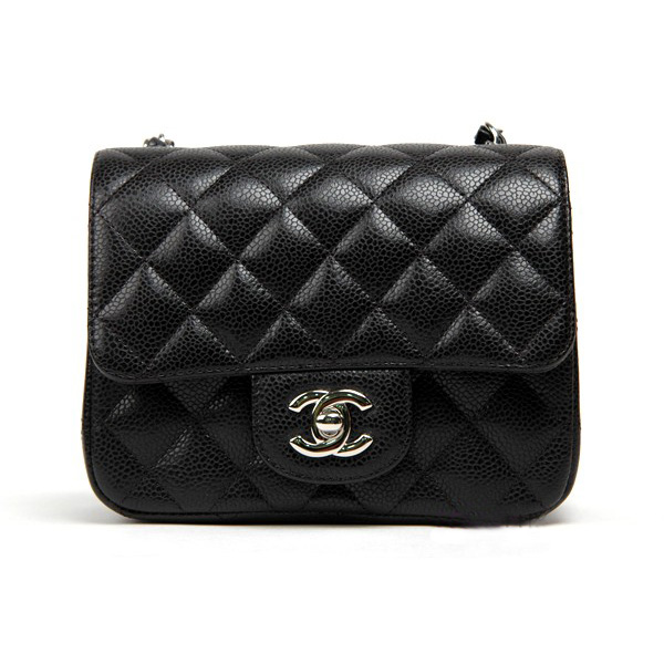 Chanel 1115 mini Classic Flap Bag Original Caviar Leather Black in Silver