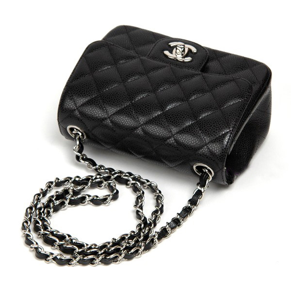 Chanel 1115 mini Classic Flap Bag Original Caviar Leather Black in Silver