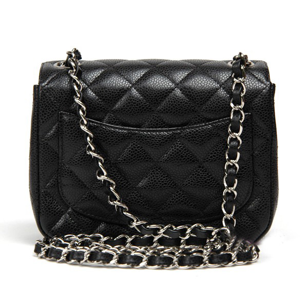 Chanel 1115 mini Classic Flap Bag Original Caviar Leather Black in Silver