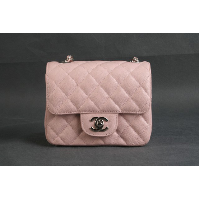 Chanel 1115 mini Classic Flap Bag Original Caviar Leather Pink in Silver