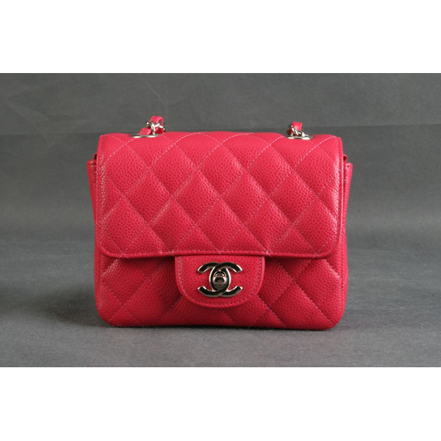 Chanel 1115 mini Classic Flap Bag Original Caviar Leather Red in Silver