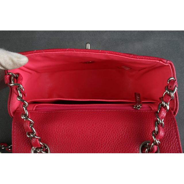 Chanel 1115 mini Classic Flap Bag Original Caviar Leather Red in Silver