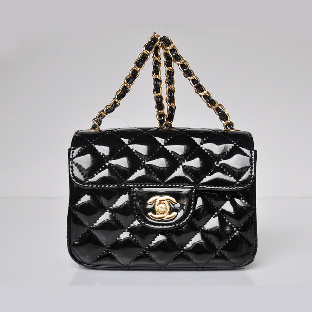 Chanel 1115 mini Classic Flap Bag Patent Leather Black in Gold