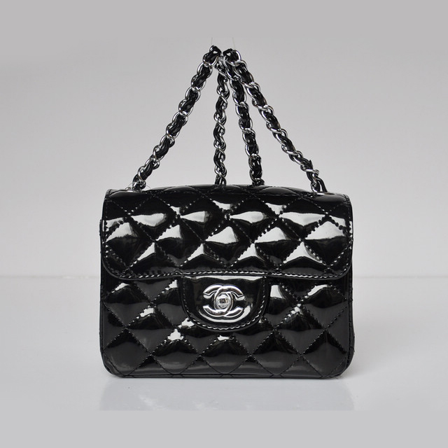 Chanel 1115 mini Classic Flap Bag Patent Leather Black in Silver