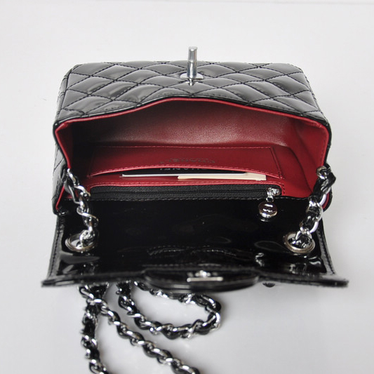 Chanel 1115 mini Classic Flap Bag Patent Leather Black in Silver