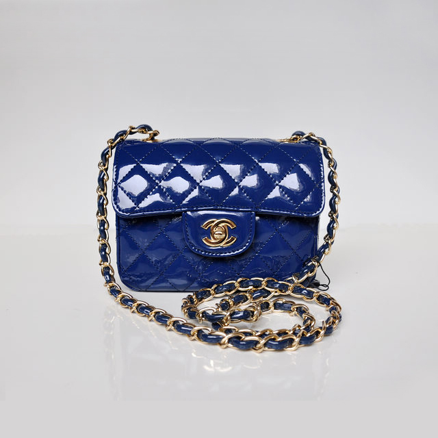 Chanel 1115 mini Classic Flap Bag Patent Leather Blue in Gold